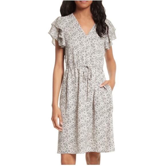Rebecca Taylor Silk Sweet Briar Floral Flutter Sleeve Dress Sz 8 - Picture 1 of 9